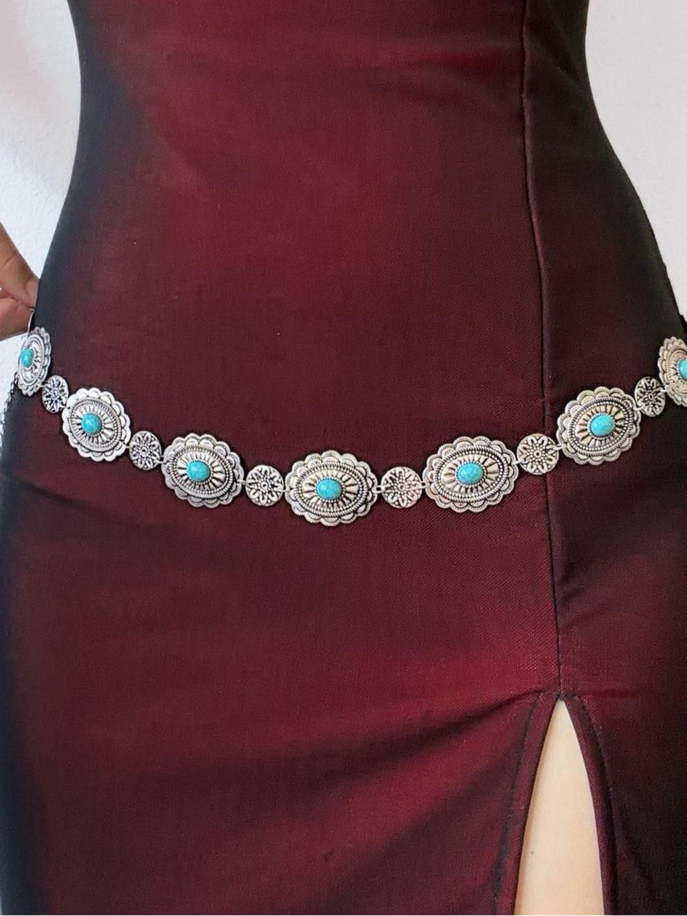 Silver and Turquoise Floral Boho Western Festival vacation Body chain Belt